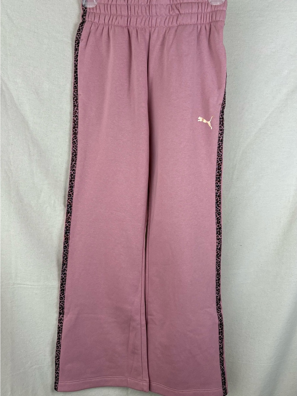 Puma Girls Pink Sweatpants Leopard Trim Fall Winter Cozy MEDIUM Pockets NWOT